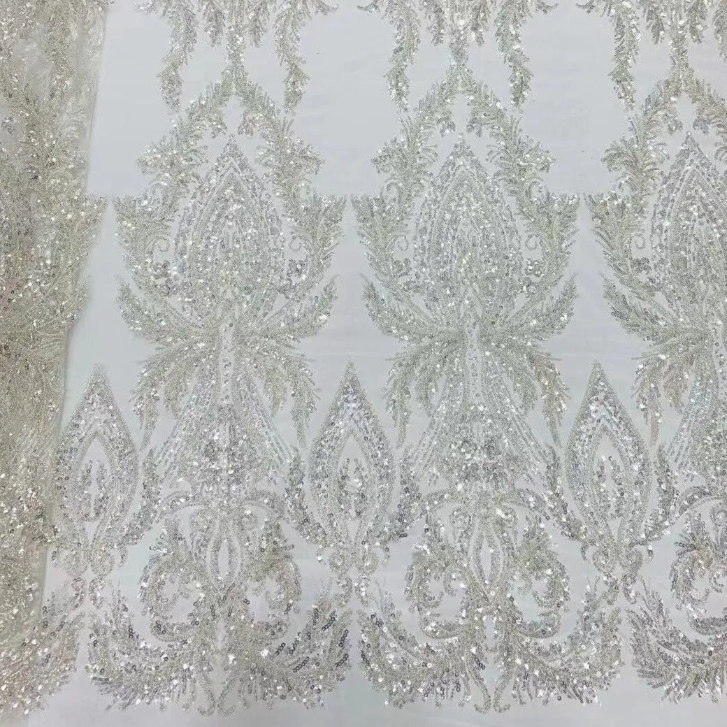 5 YARDS / 2 COLORS / Romena Royal Floral Beaded Embroidery Glitter Mesh Lace  Party Prom Bridal Dress Fabric