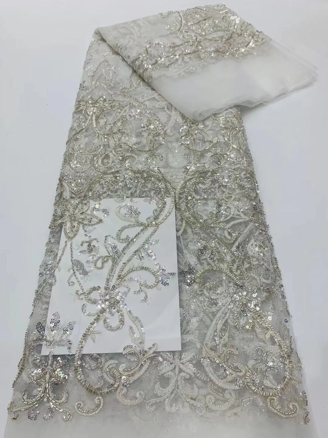 5 YARDS / 2 COLORS / Romena Royal Floral Beaded Embroidery Glitter Mesh Lace  Party Prom Bridal Dress Fabric