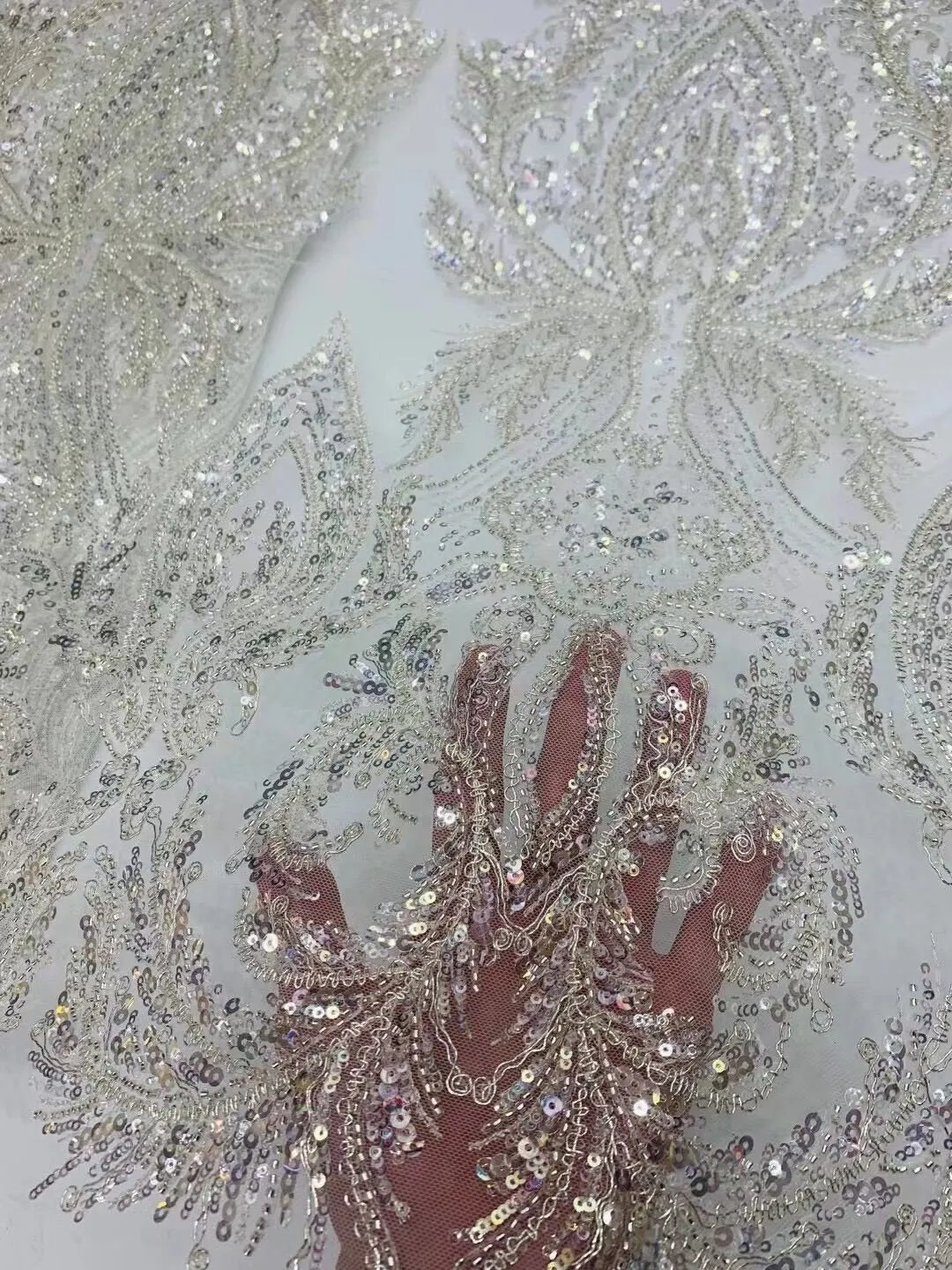 5 YARDS / 2 COLORS / Romena Royal Floral Beaded Embroidery Glitter Mesh Lace  Party Prom Bridal Dress Fabric