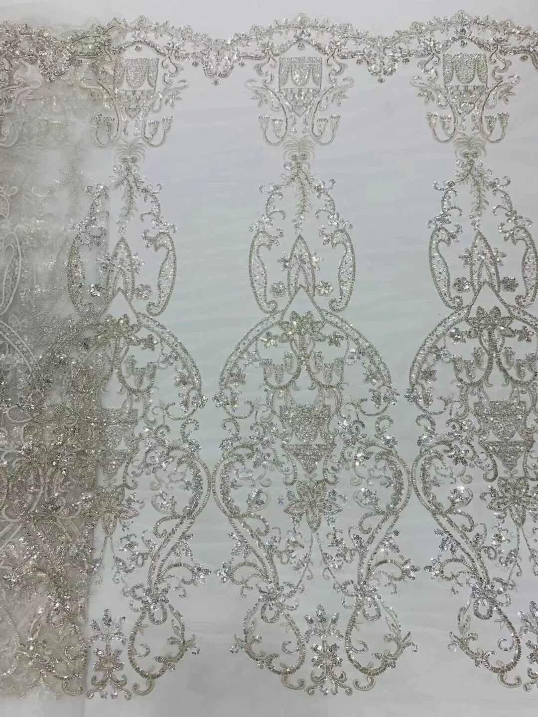 5 YARDS / 2 COLORS / Romena Royal Floral Beaded Embroidery Glitter Mesh Lace  Party Prom Bridal Dress Fabric