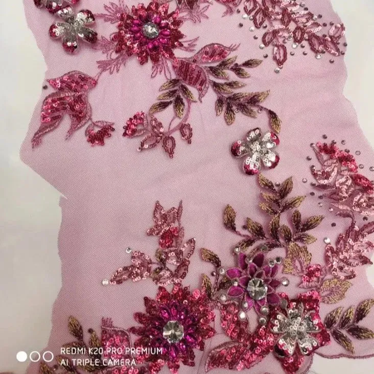 5 YARDS / 2 COLORS / Rosalia Large Floral Sequin Beaded Embroidery Tulle Mesh Lace Dress Fabric