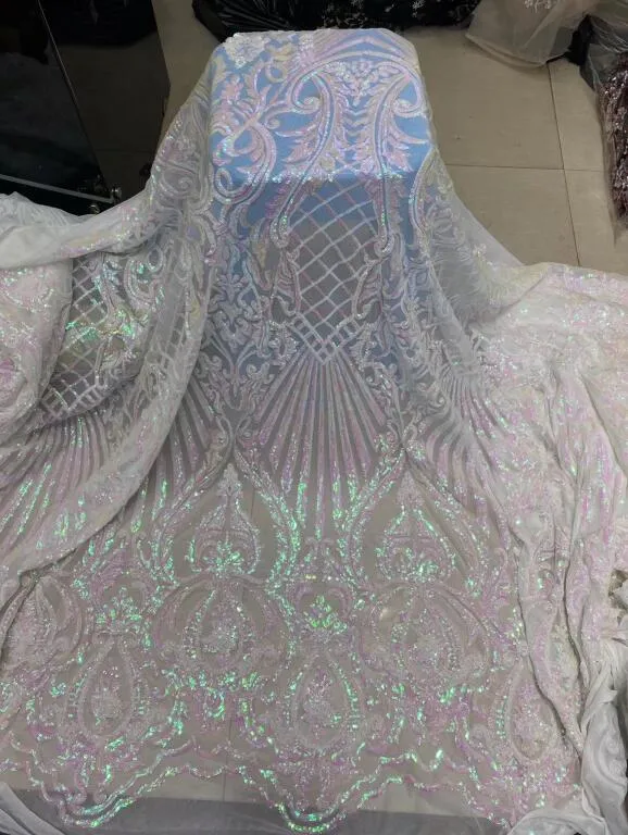 5 YARDS / 2 COLORS / Tiris Regal Iridescent Burnout Velvet Embroidery Tulle Mesh Lace Party Prom Bridal Dress Fabric