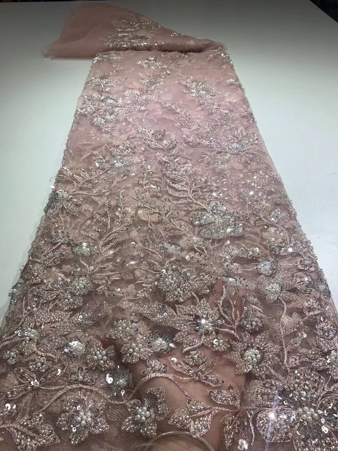 5 YARDS / 20 COLORS / Éden Beaded Embroidery Glitter Mesh Lace  Party Prom Bridal Dress Fabric