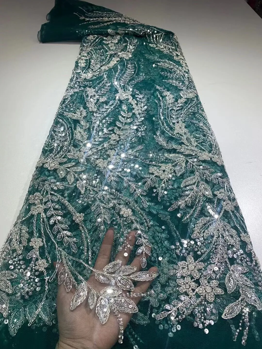 5 YARDS / 20 COLORS / Éden Beaded Embroidery Glitter Mesh Lace  Party Prom Bridal Dress Fabric