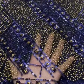 5 YARDS / 20 COLORS / Géraldine Abstract Beaded Embroidery Sequin Mesh Lace  Party Prom Bridal Dress Fabric