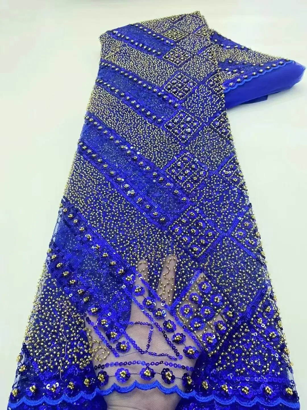 5 YARDS / 20 COLORS / Géraldine Abstract Beaded Embroidery Sequin Mesh Lace  Party Prom Bridal Dress Fabric