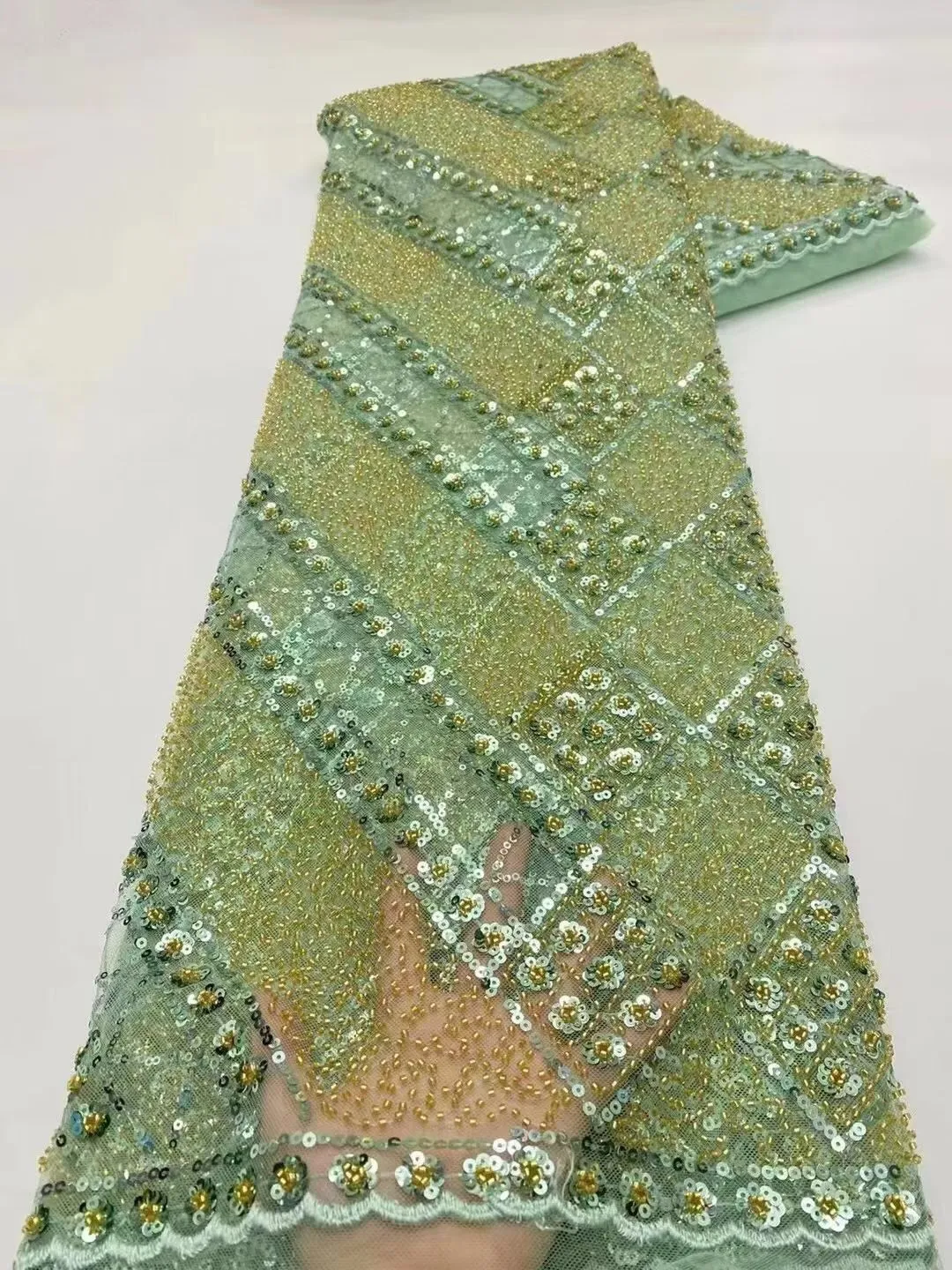 5 YARDS / 20 COLORS / Géraldine Abstract Beaded Embroidery Sequin Mesh Lace  Party Prom Bridal Dress Fabric