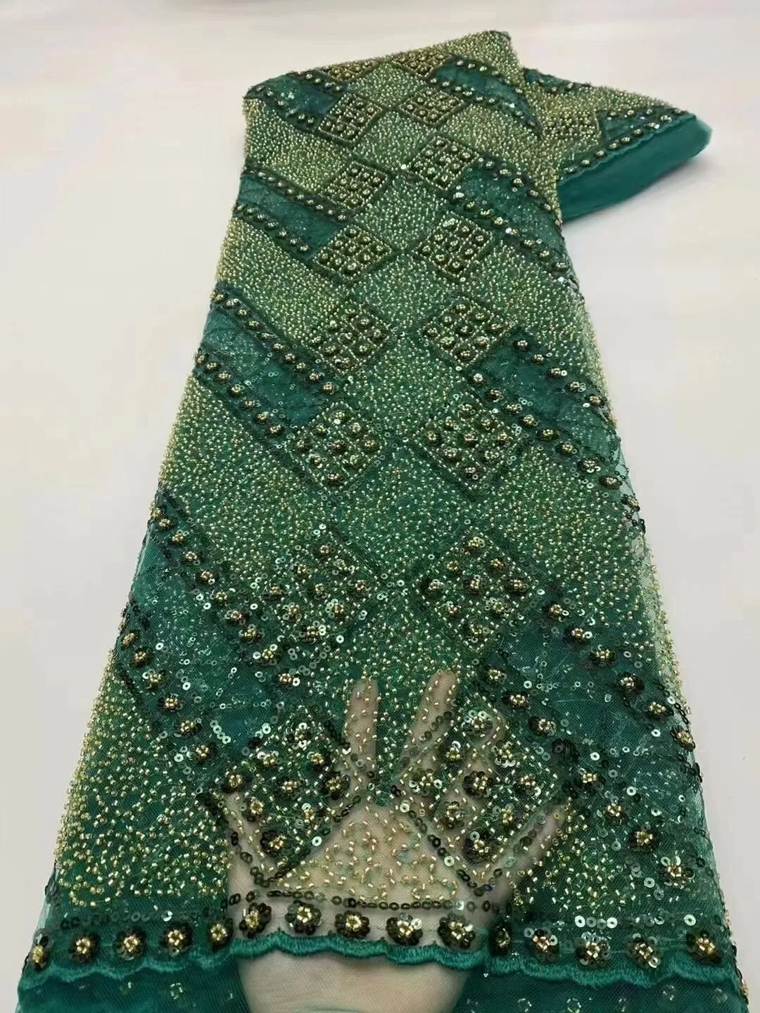 5 YARDS / 20 COLORS / Géraldine Abstract Beaded Embroidery Sequin Mesh Lace  Party Prom Bridal Dress Fabric