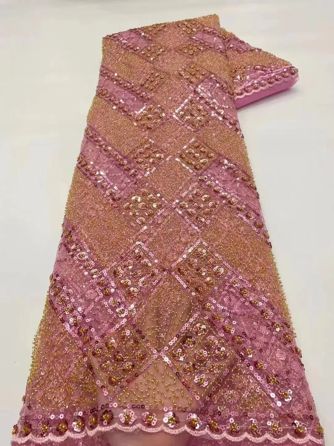 5 YARDS / 20 COLORS / Géraldine Abstract Beaded Embroidery Sequin Mesh Lace  Party Prom Bridal Dress Fabric