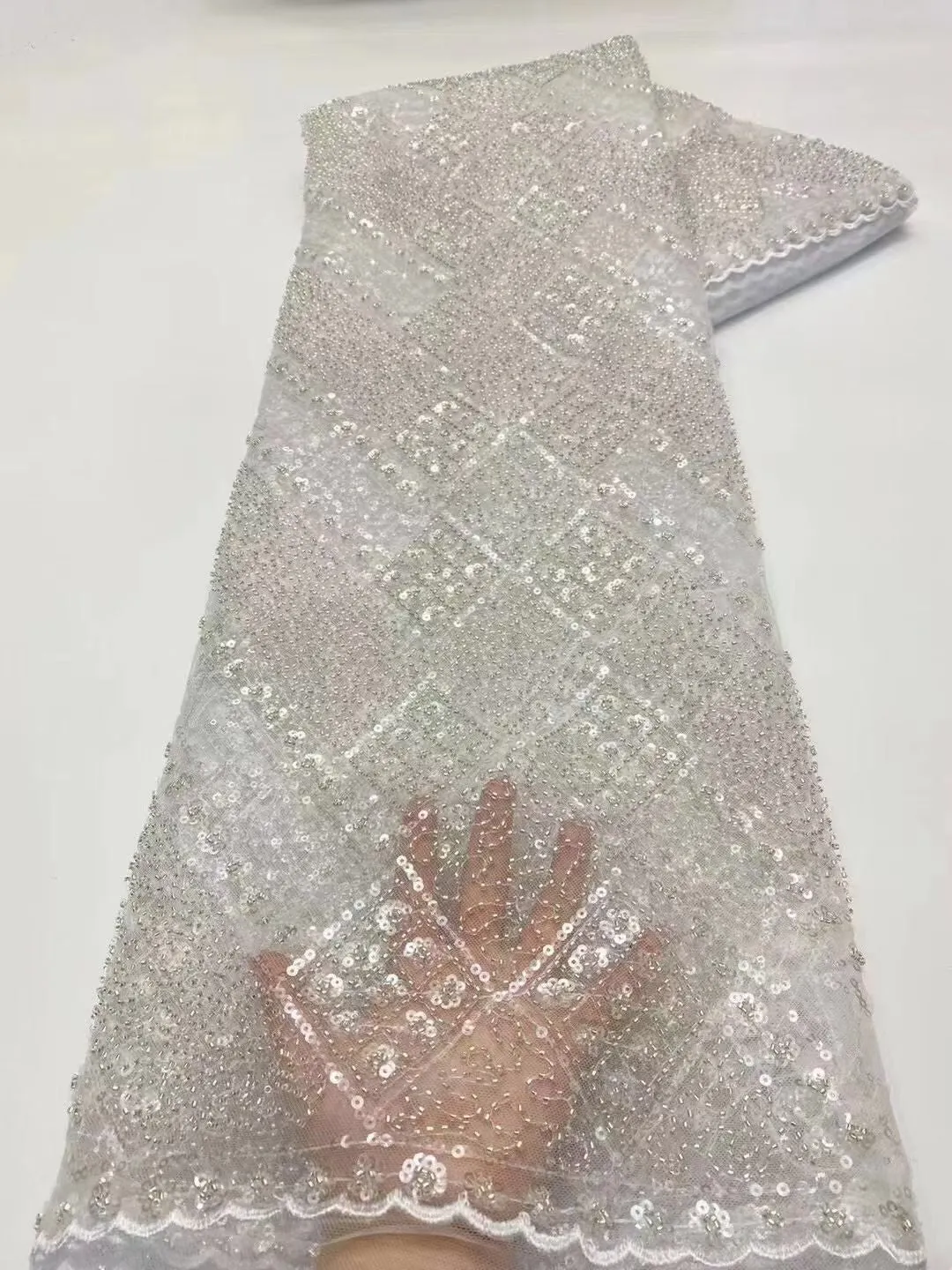 5 YARDS / 20 COLORS / Géraldine Abstract Beaded Embroidery Sequin Mesh Lace  Party Prom Bridal Dress Fabric