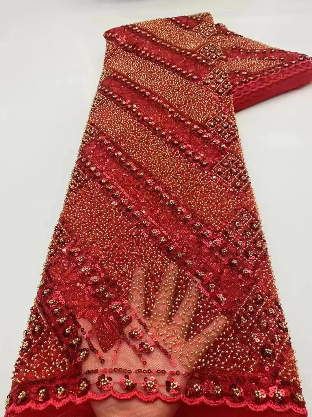 5 YARDS / 20 COLORS / Géraldine Abstract Beaded Embroidery Sequin Mesh Lace  Party Prom Bridal Dress Fabric