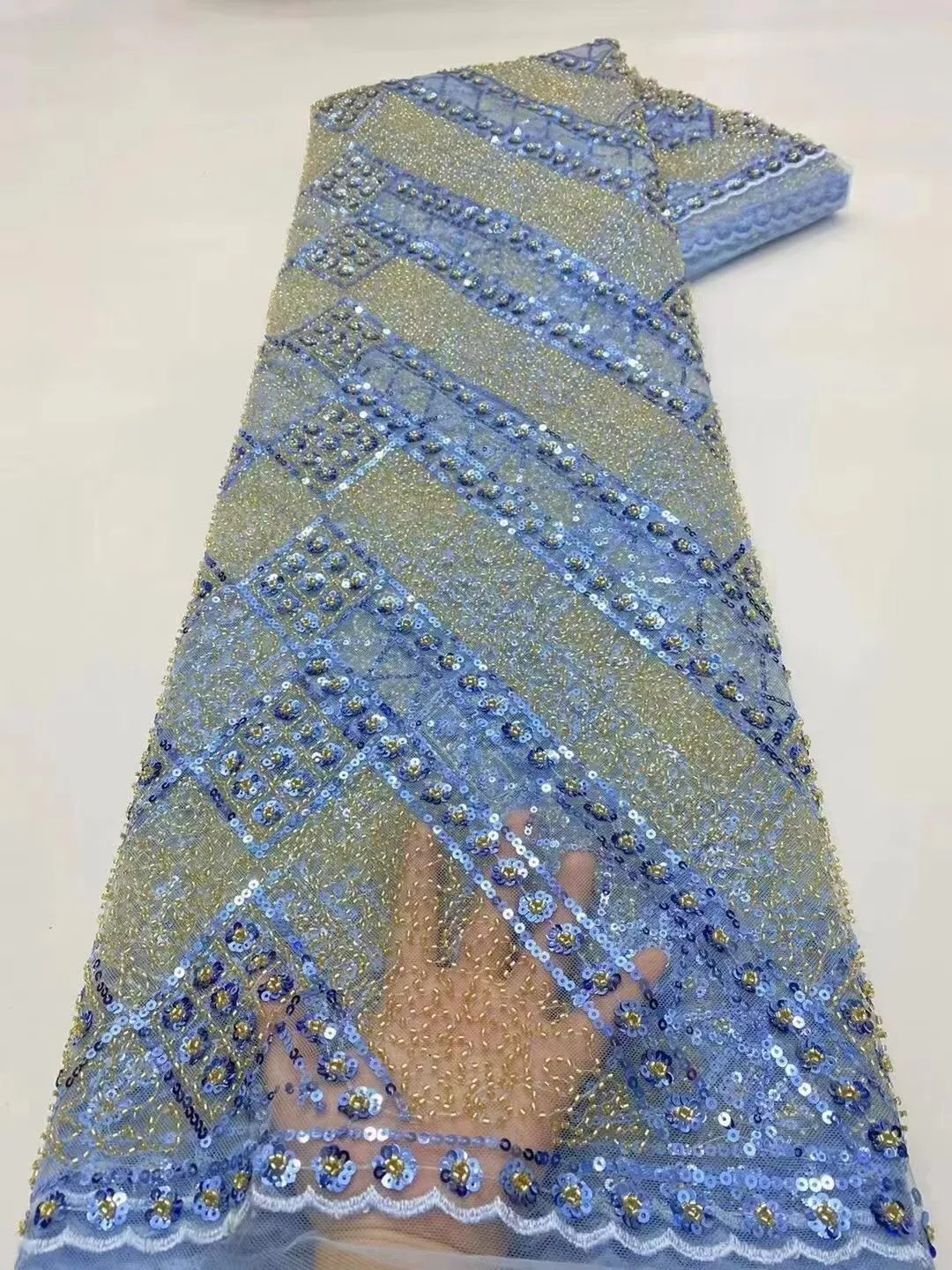 5 YARDS / 20 COLORS / Géraldine Abstract Beaded Embroidery Sequin Mesh Lace  Party Prom Bridal Dress Fabric