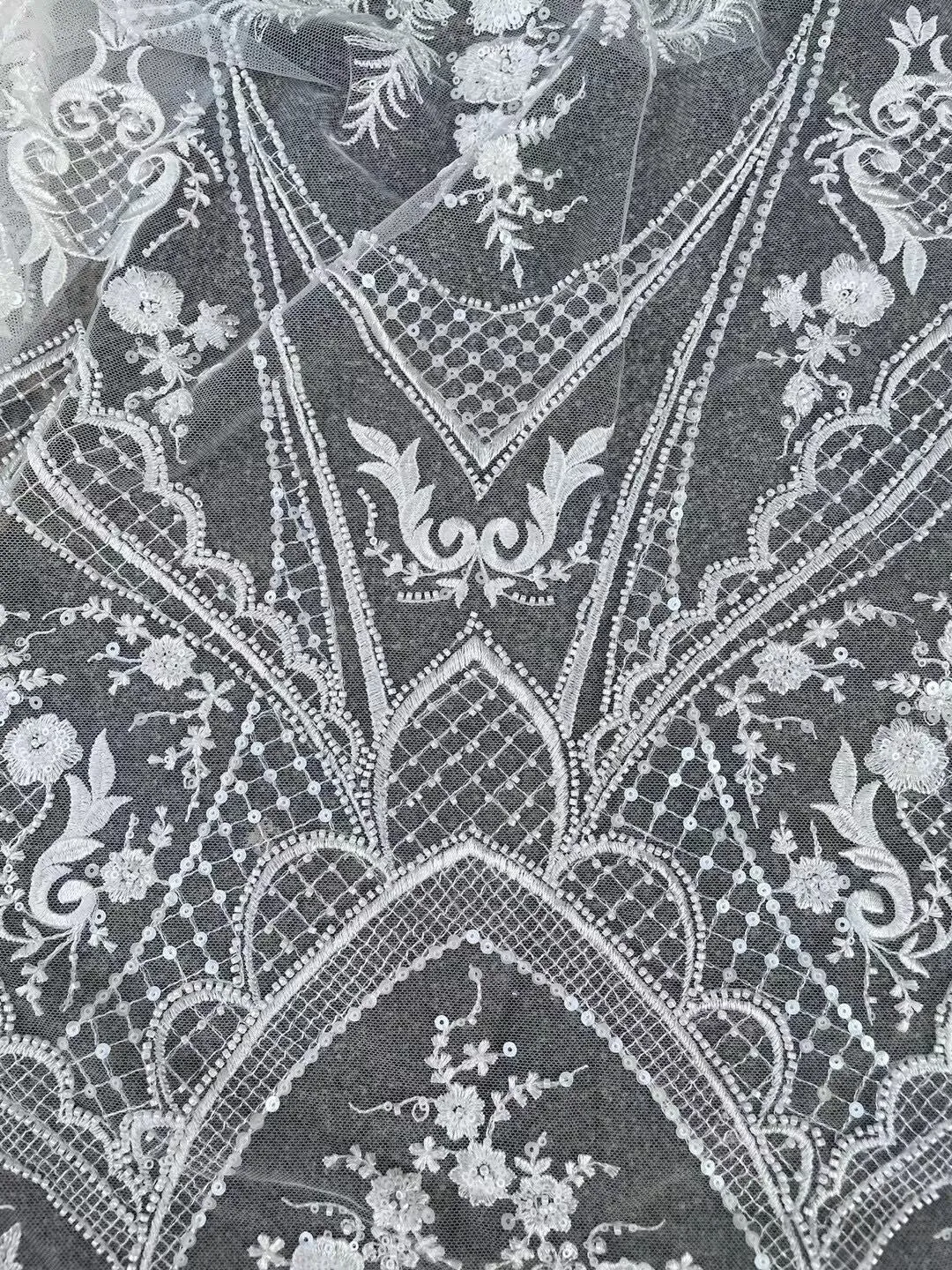 5 YARDS / 3 COLORS / Dayana Beaded Embroidery Glitter Mesh Lace  Party Prom Bridal Dress Fabric