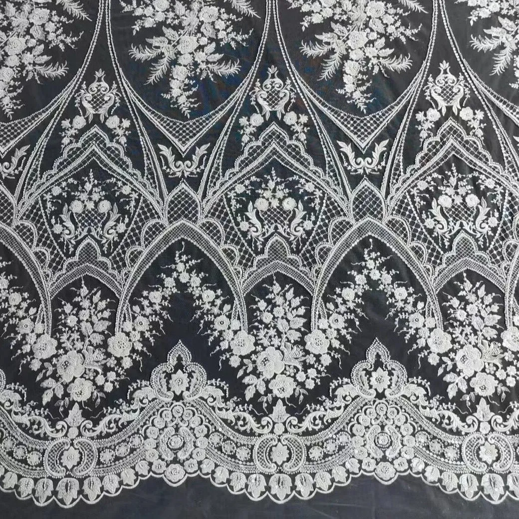 5 YARDS / 3 COLORS / Dayana Beaded Embroidery Glitter Mesh Lace  Party Prom Bridal Dress Fabric