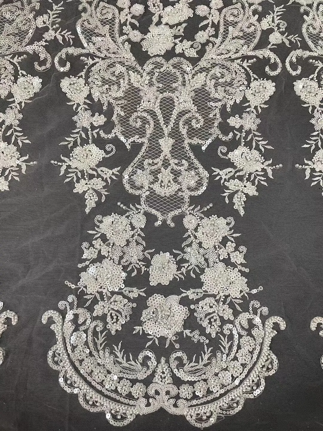 5 YARDS / 3 COLORS / Dayana Beaded Embroidery Glitter Mesh Lace  Party Prom Bridal Dress Fabric