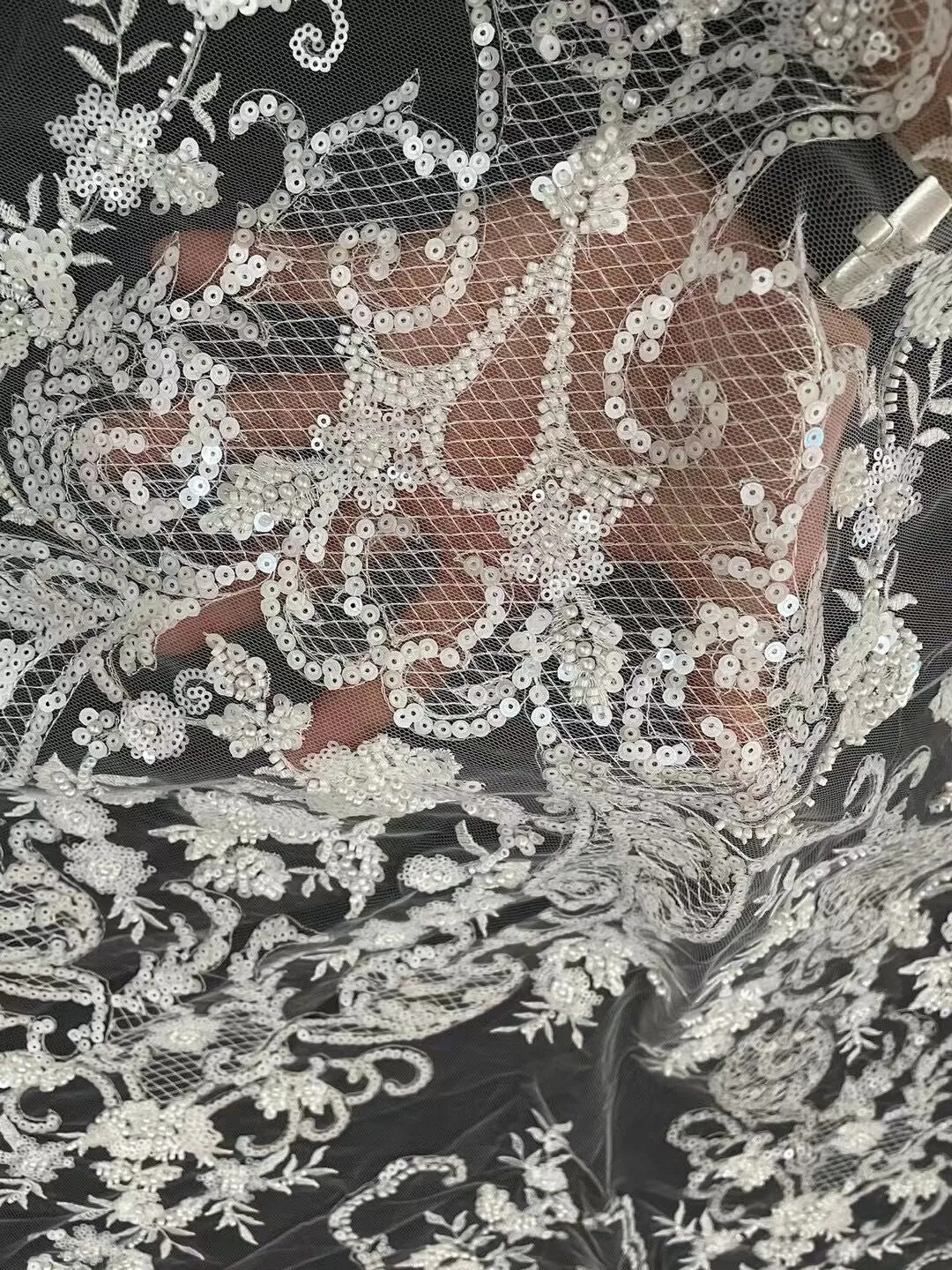5 YARDS / 3 COLORS / Dayana Beaded Embroidery Glitter Mesh Lace  Party Prom Bridal Dress Fabric
