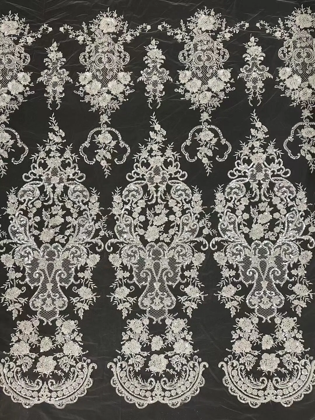 5 YARDS / 3 COLORS / Dayana Beaded Embroidery Glitter Mesh Lace  Party Prom Bridal Dress Fabric