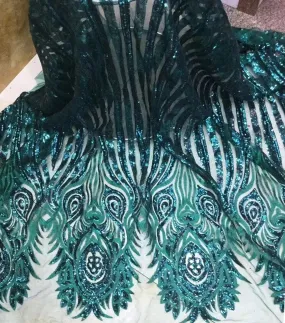 5 YARDS / 4 COLORS / Eloise Green Black Blue White Mermaid Glitter Sequin Embroidery Lace / Party Prom Bridal Dress Fabric