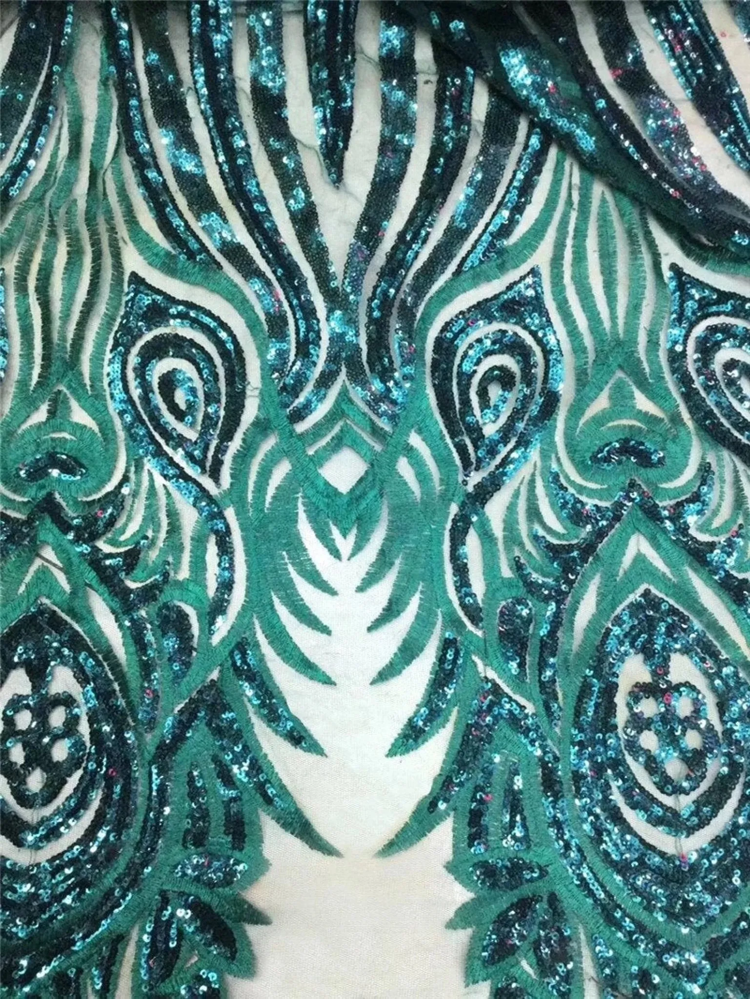 5 YARDS / 4 COLORS / Eloise Green Black Blue White Mermaid Glitter Sequin Embroidery Lace / Party Prom Bridal Dress Fabric