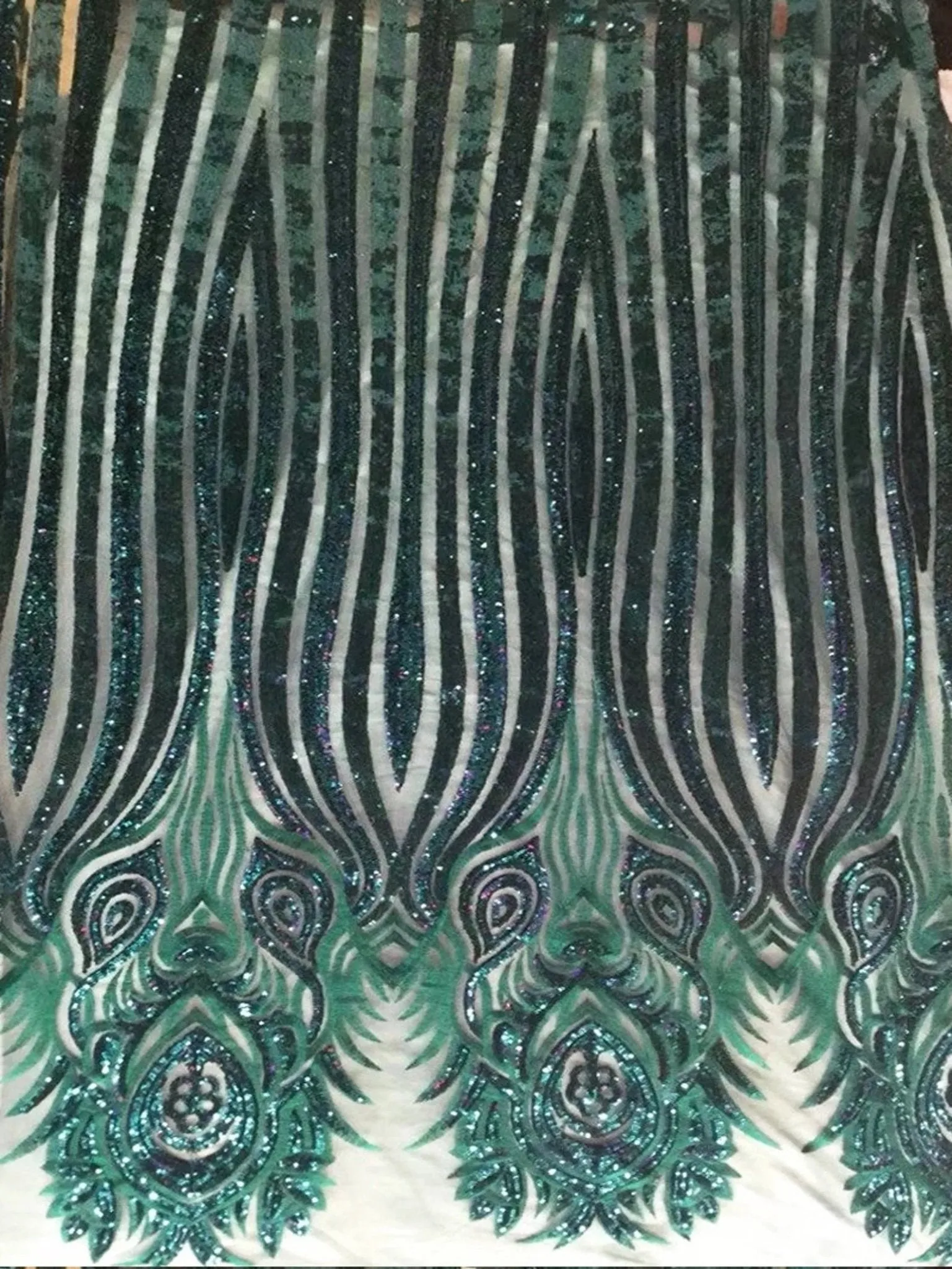 5 YARDS / 4 COLORS / Eloise Green Black Blue White Mermaid Glitter Sequin Embroidery Lace / Party Prom Bridal Dress Fabric