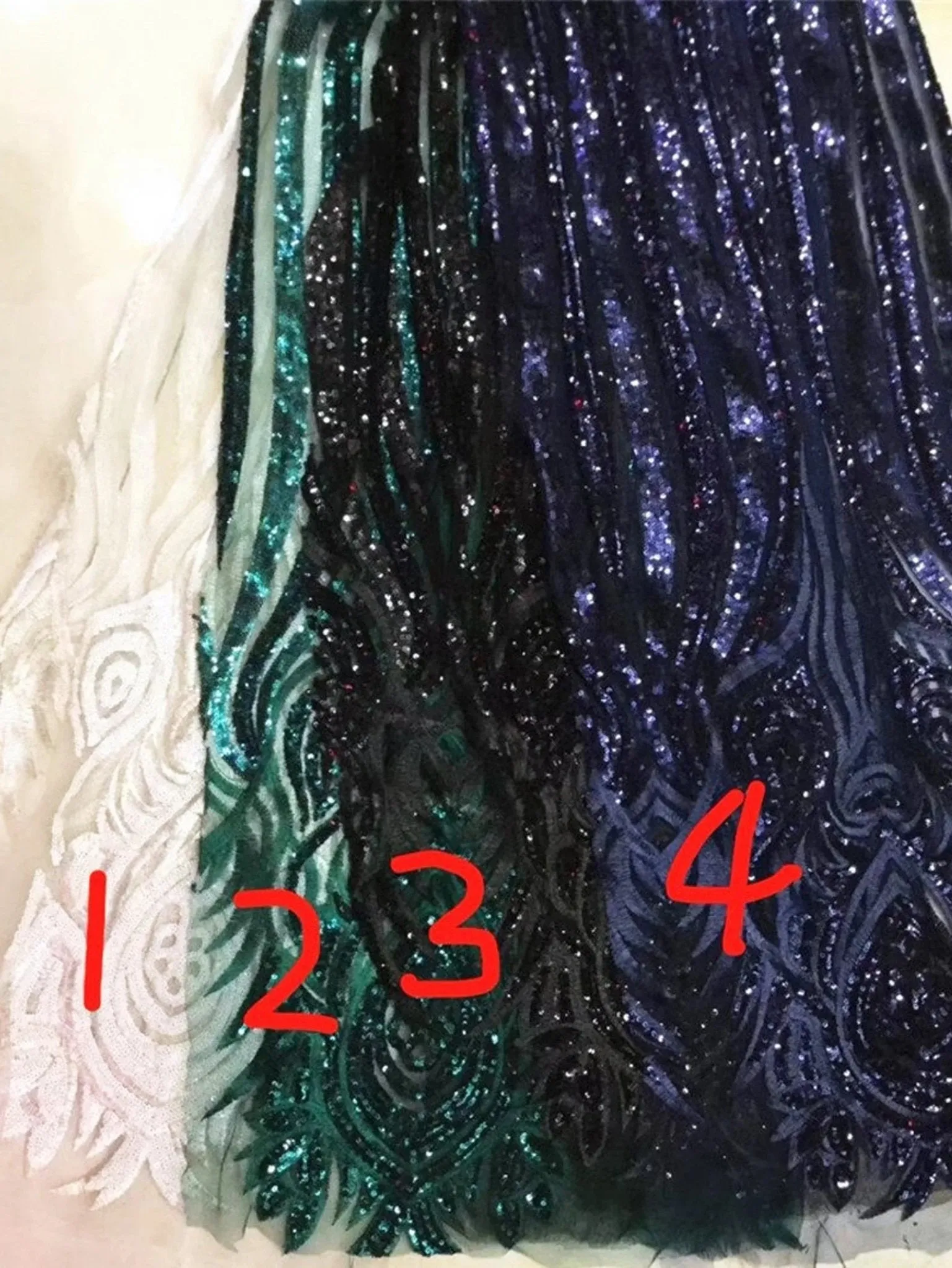 5 YARDS / 4 COLORS / Eloise Green Black Blue White Mermaid Glitter Sequin Embroidery Lace / Party Prom Bridal Dress Fabric