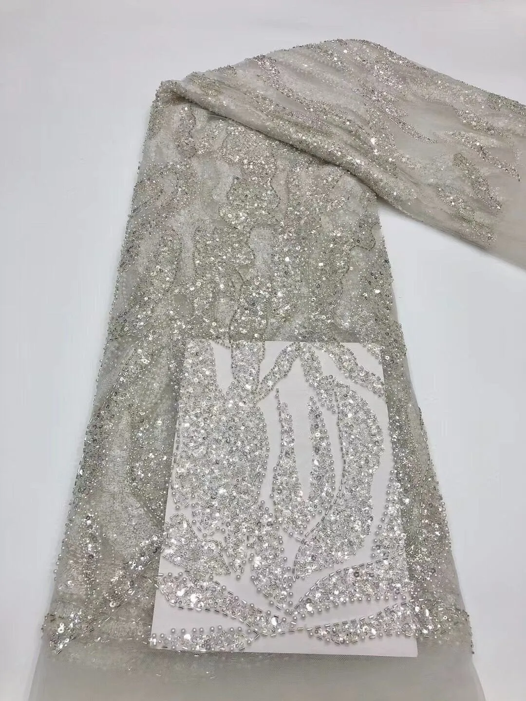 5 YARDS / 5 COLORS / Floral Beaded Embroidery Glitter Mesh Lace  Party Prom Bridal Dress Fabric