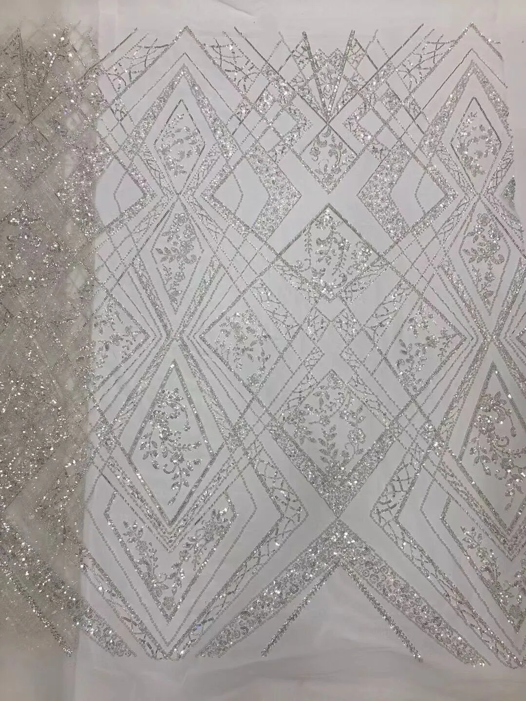5 YARDS / 5 COLORS / Floral Beaded Embroidery Glitter Mesh Lace  Party Prom Bridal Dress Fabric