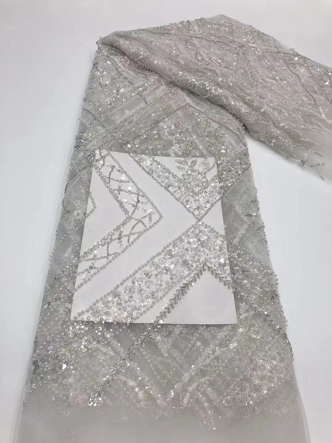 5 YARDS / 5 COLORS / Floral Beaded Embroidery Glitter Mesh Lace  Party Prom Bridal Dress Fabric
