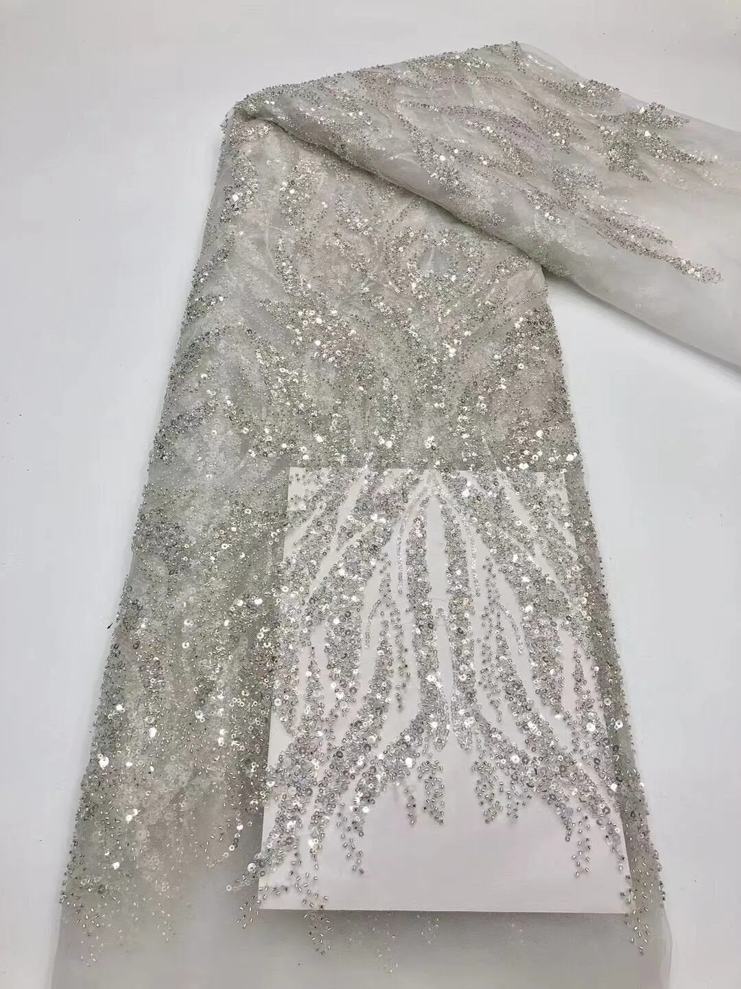 5 YARDS / 5 COLORS / Floral Beaded Embroidery Glitter Mesh Lace  Party Prom Bridal Dress Fabric