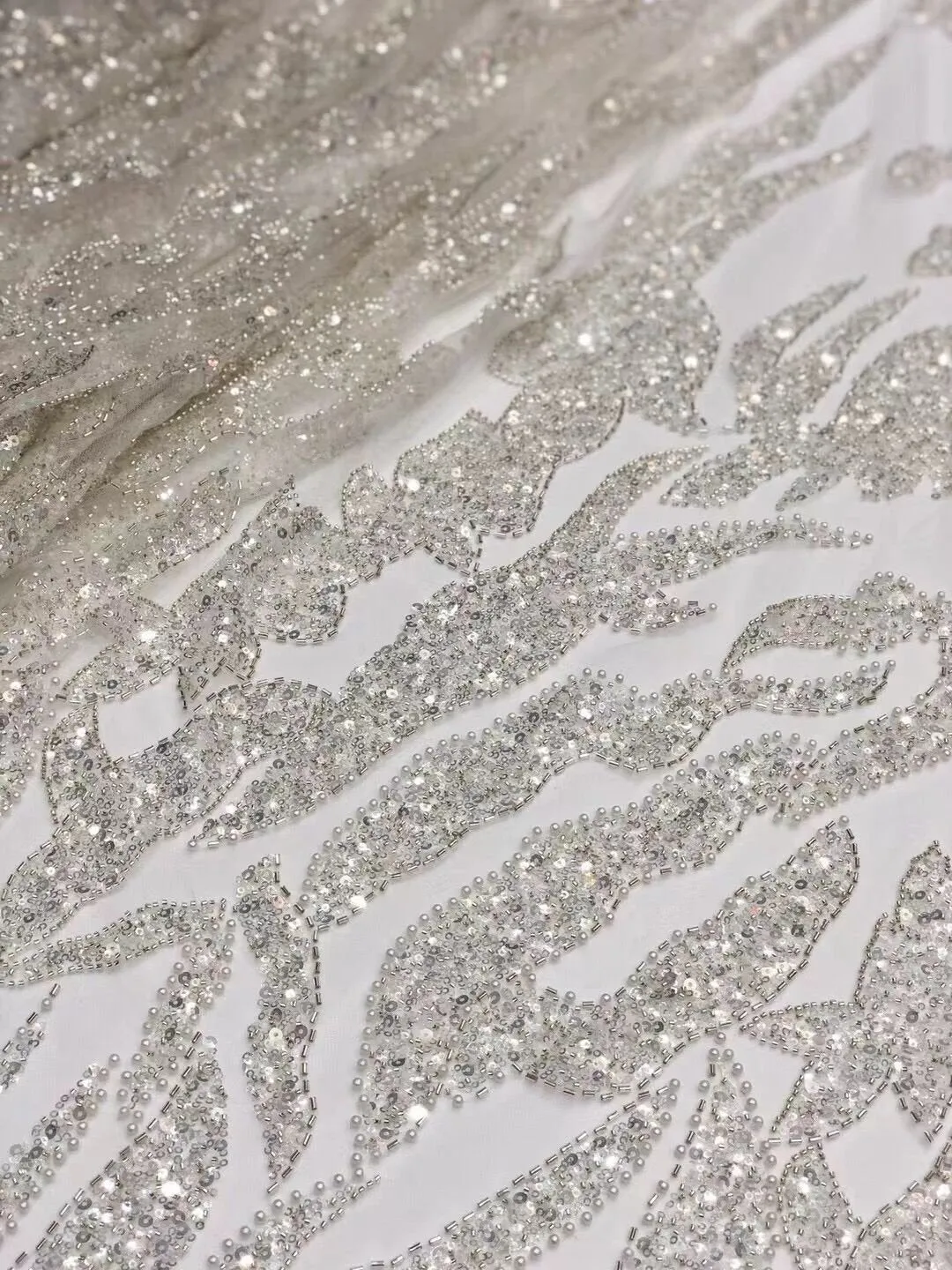 5 YARDS / 5 COLORS / Floral Beaded Embroidery Glitter Mesh Lace  Party Prom Bridal Dress Fabric