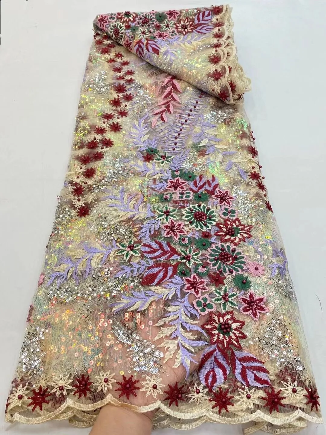 5 YARDS / 5 COLORS / Mahina All Over Sequin Embroidery Tulle Mesh Lace Party Prom Bridal Dress Fabric