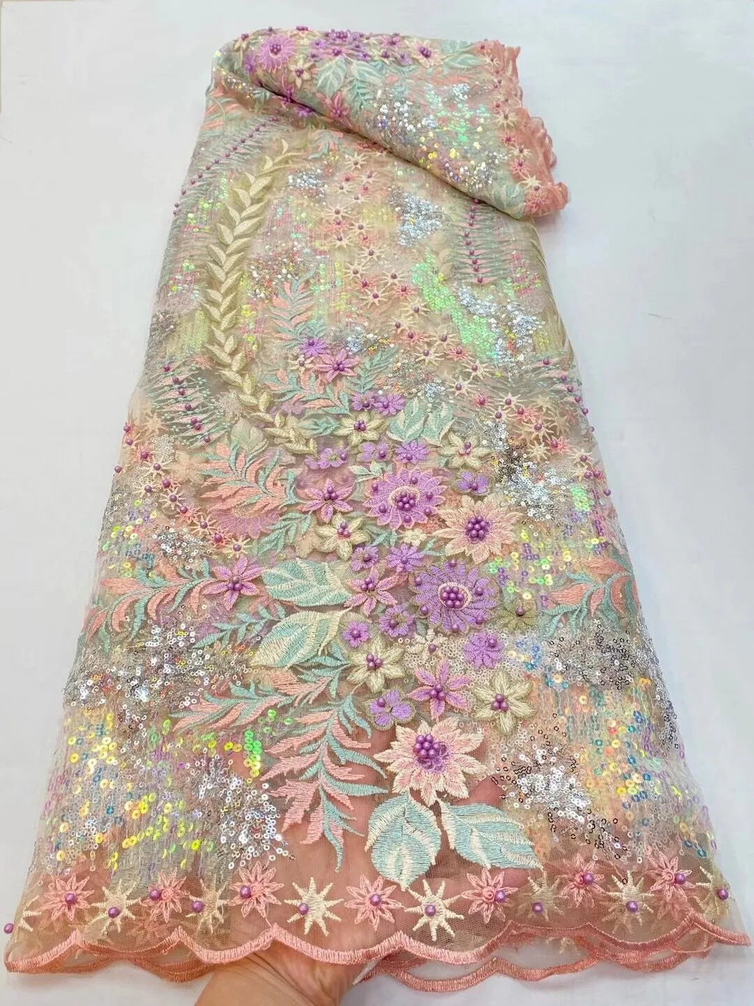 5 YARDS / 5 COLORS / Mahina All Over Sequin Embroidery Tulle Mesh Lace Party Prom Bridal Dress Fabric