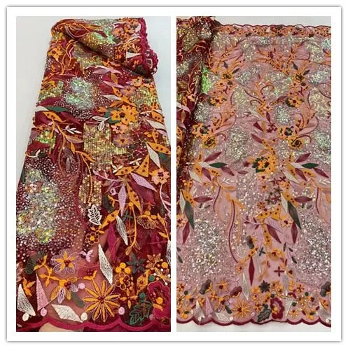 5 YARDS / 5 COLORS / Mahina All Over Sequin Embroidery Tulle Mesh Lace Party Prom Bridal Dress Fabric