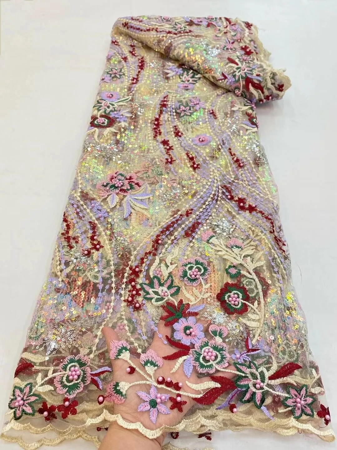 5 YARDS / 5 COLORS / Mahina All Over Sequin Embroidery Tulle Mesh Lace Party Prom Bridal Dress Fabric
