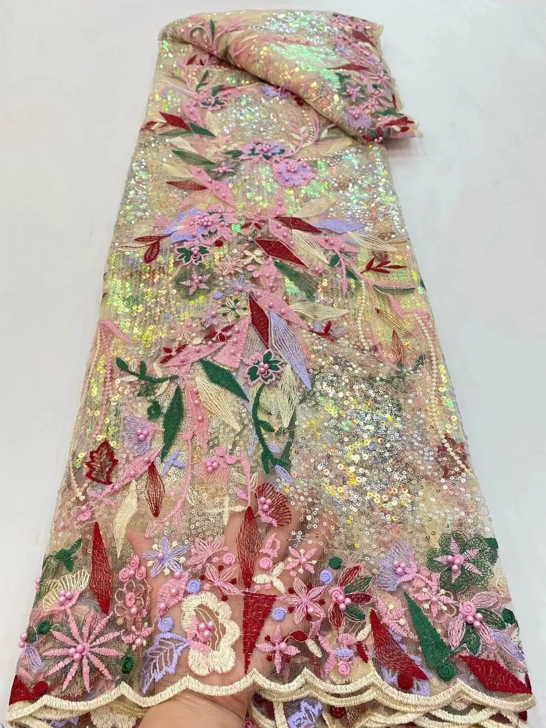 5 YARDS / 5 COLORS / Mahina All Over Sequin Embroidery Tulle Mesh Lace Party Prom Bridal Dress Fabric