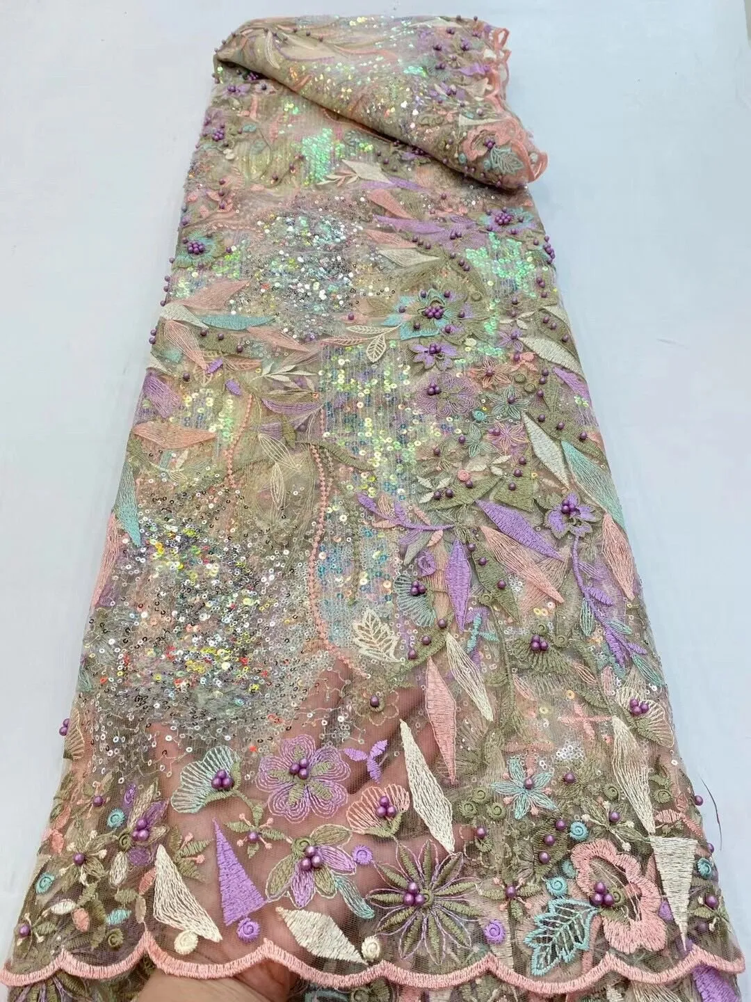 5 YARDS / 5 COLORS / Mahina All Over Sequin Embroidery Tulle Mesh Lace Party Prom Bridal Dress Fabric