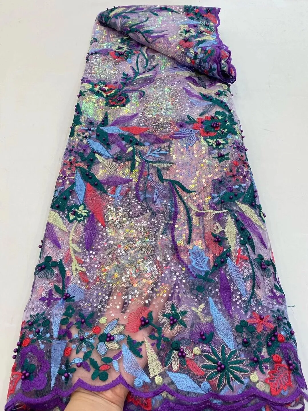 5 YARDS / 5 COLORS / Mahina All Over Sequin Embroidery Tulle Mesh Lace Party Prom Bridal Dress Fabric