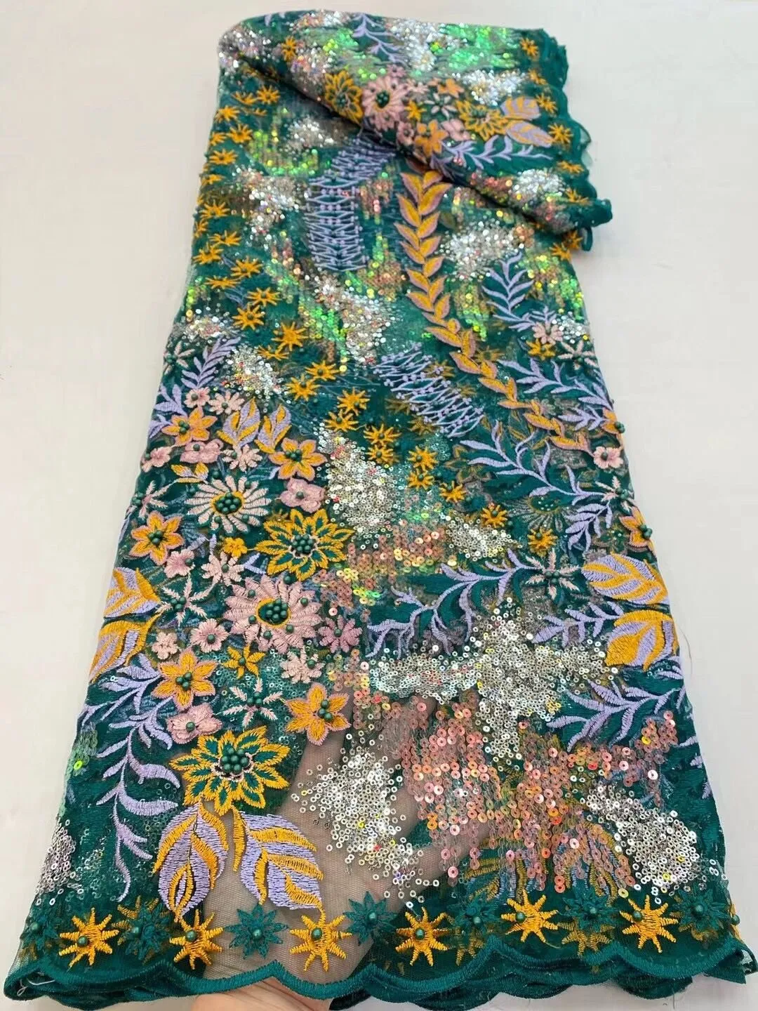 5 YARDS / 5 COLORS / Mahina All Over Sequin Embroidery Tulle Mesh Lace Party Prom Bridal Dress Fabric