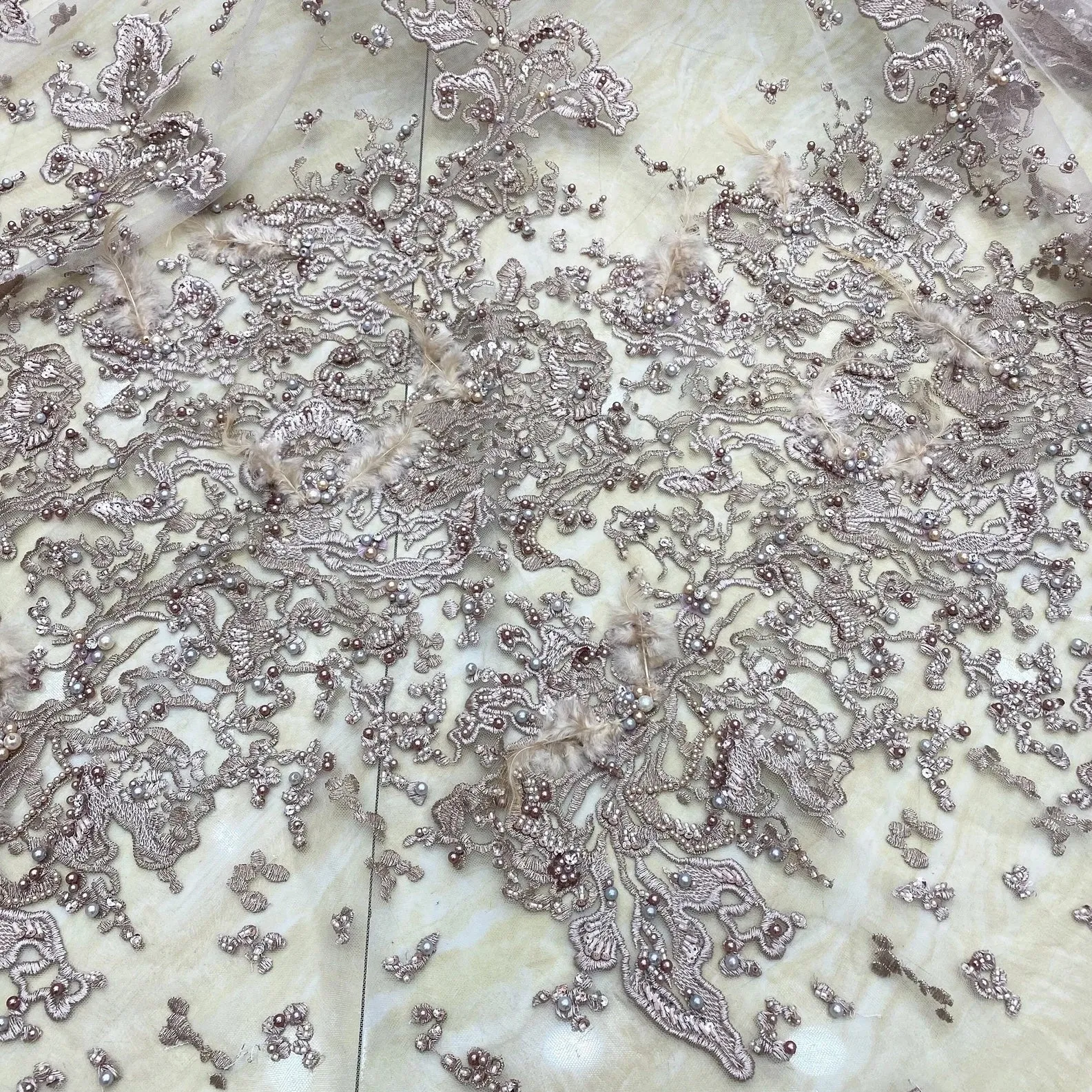 5 YARDS / 5 COLORS / Malek Floral Heavy Beads Glitter Embroidery Mesh Lace Party Prom Bridal Dress Fabric