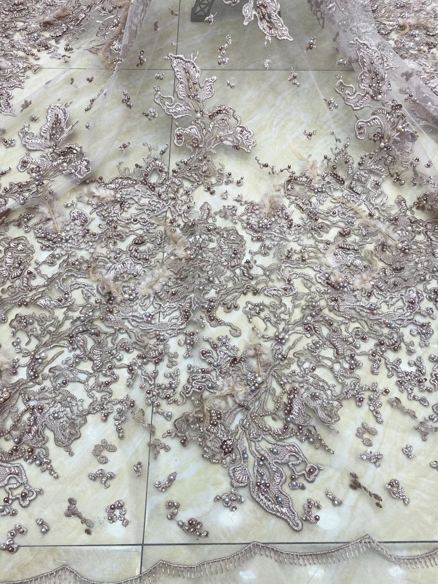 5 YARDS / 5 COLORS / Malek Floral Heavy Beads Glitter Embroidery Mesh Lace Party Prom Bridal Dress Fabric
