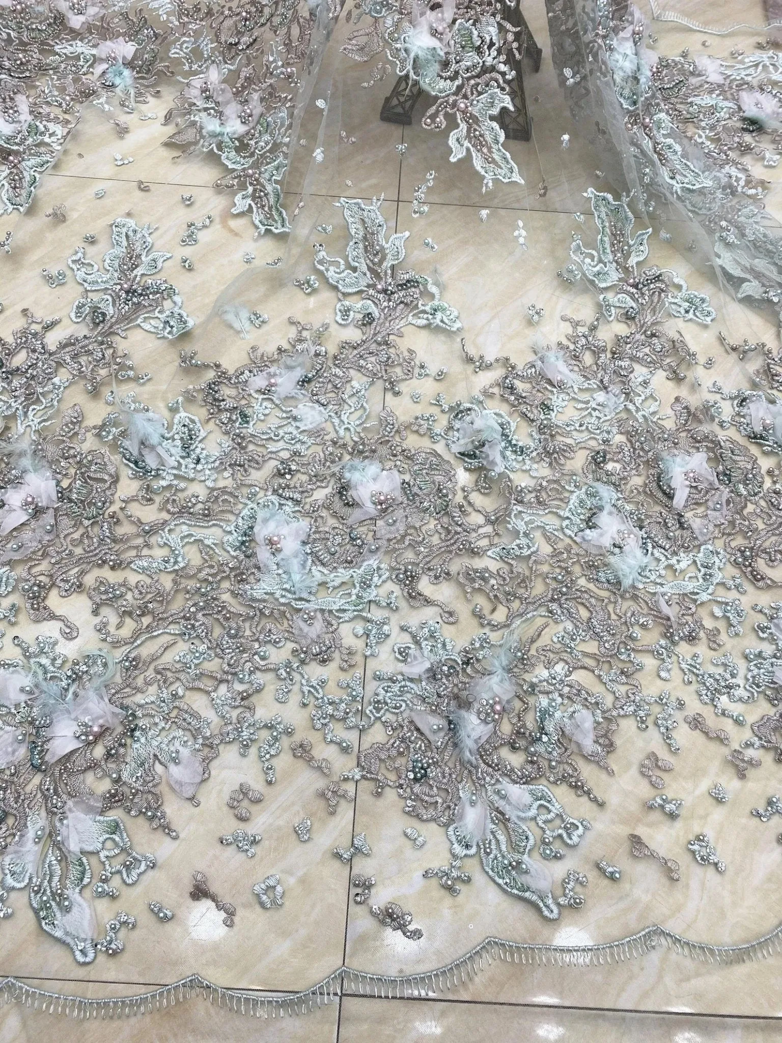 5 YARDS / 5 COLORS / Malek Floral Heavy Beads Glitter Embroidery Mesh Lace Party Prom Bridal Dress Fabric