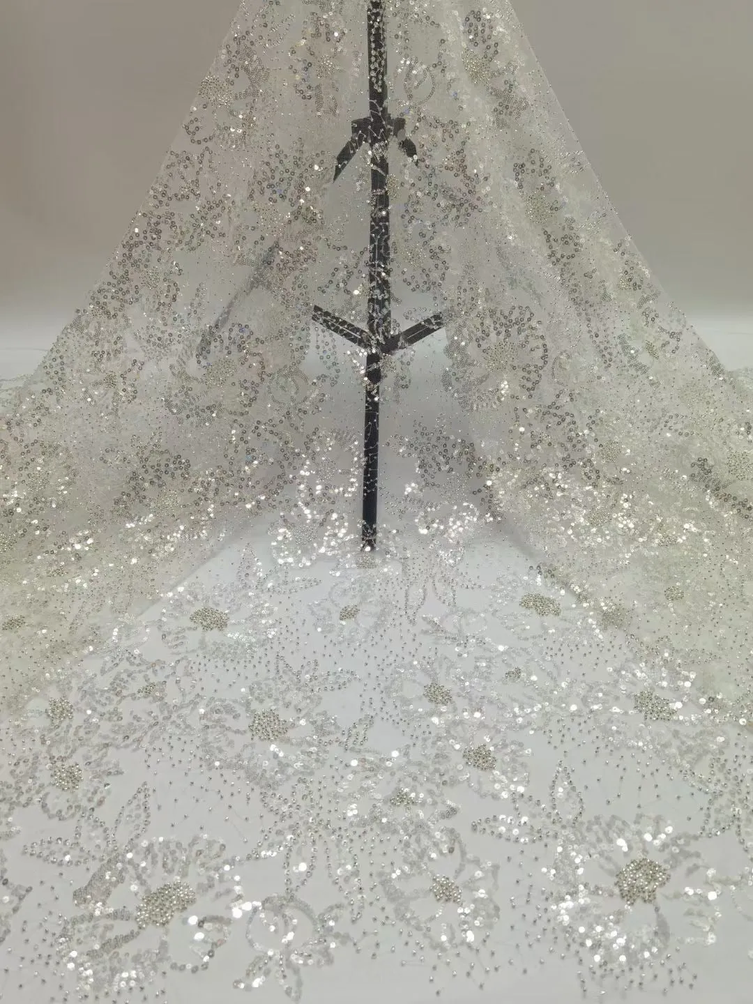 5 YARDS / 6 COLORS / Camilia Floral Glitter Sequin Beaded Embroidery Tulle Mesh Lace Party Prom Bridal Dress Fabric