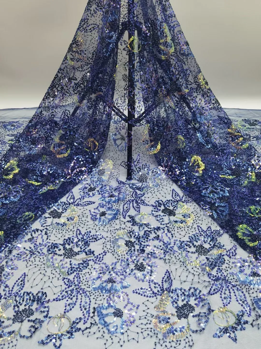 5 YARDS / 6 COLORS / Camilia Floral Glitter Sequin Beaded Embroidery Tulle Mesh Lace Party Prom Bridal Dress Fabric