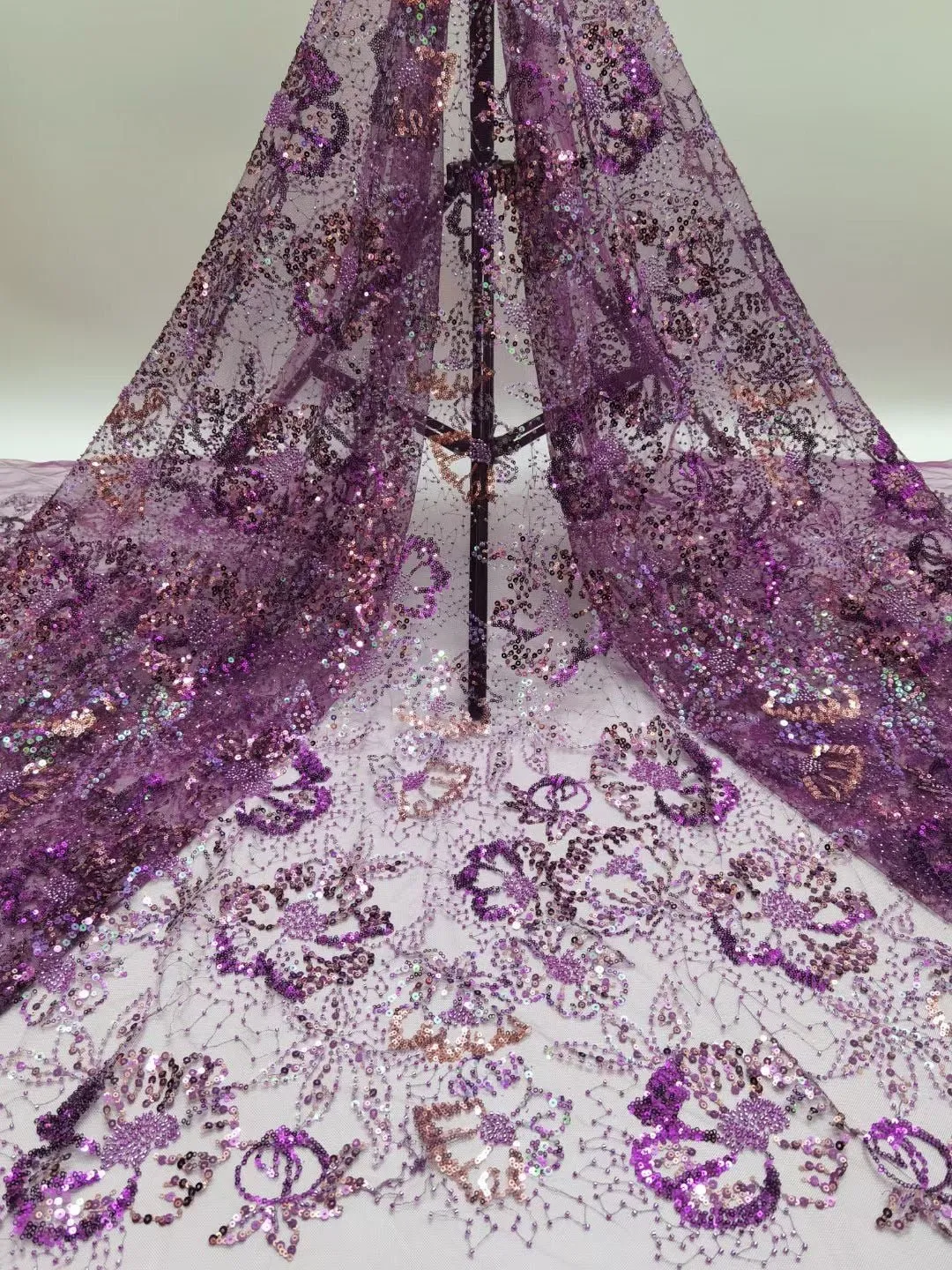 5 YARDS / 6 COLORS / Camilia Floral Glitter Sequin Beaded Embroidery Tulle Mesh Lace Party Prom Bridal Dress Fabric