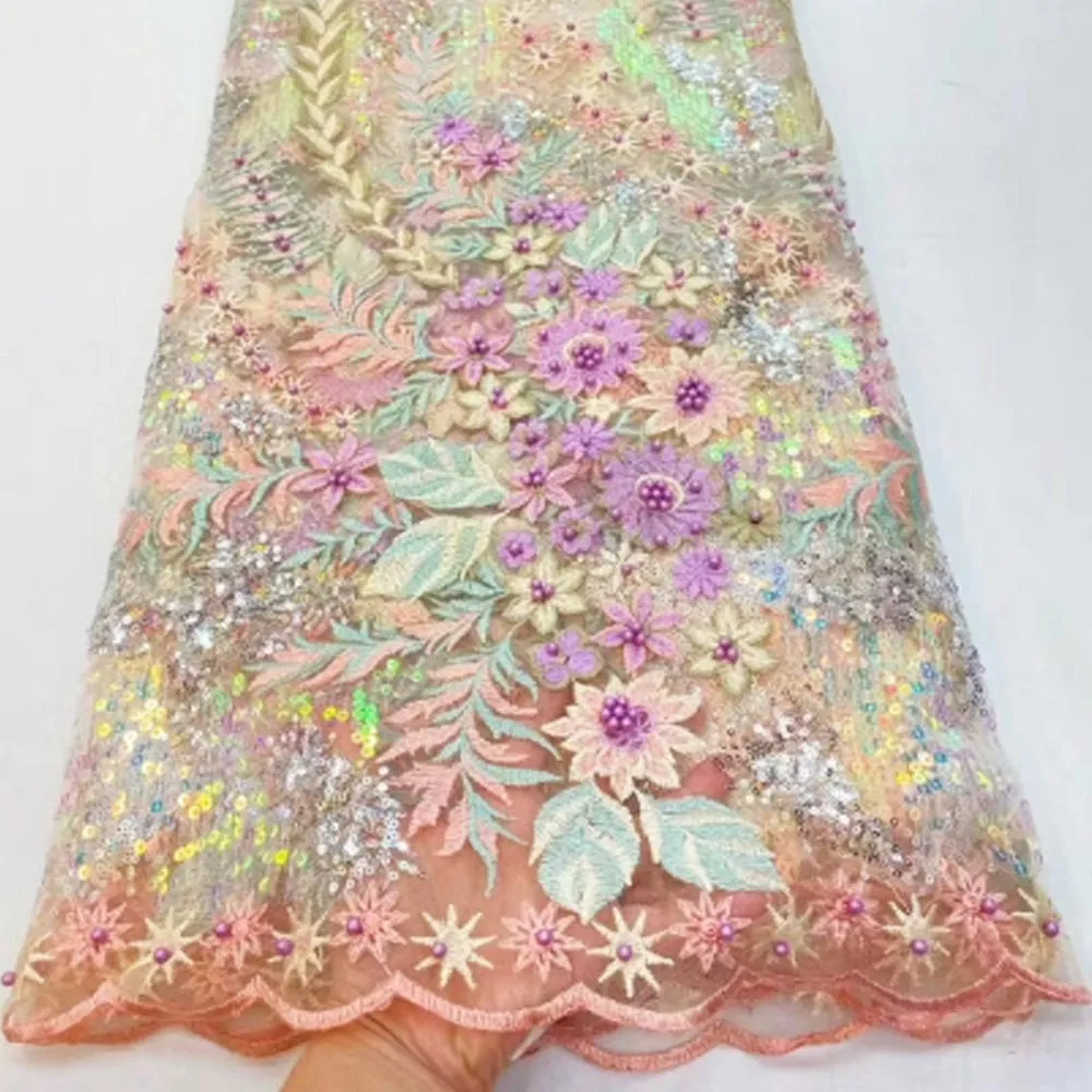 5 YARDS / 6 COLORS / Chaima Multi Color Sequin Embroidery Tulle Mesh LaceParty Prom Bridal Dress Fabric