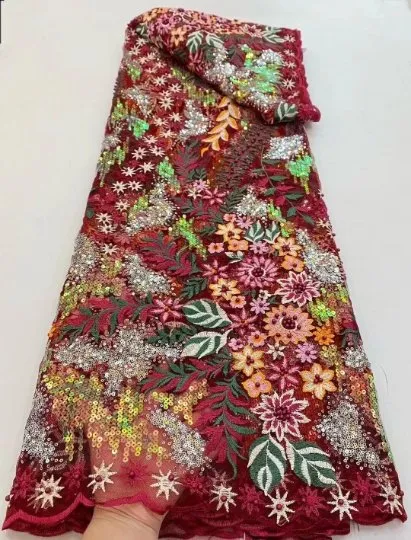 5 YARDS / 6 COLORS / Chaima Multi Color Sequin Embroidery Tulle Mesh LaceParty Prom Bridal Dress Fabric