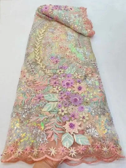5 YARDS / 6 COLORS / Chaima Multi Color Sequin Embroidery Tulle Mesh LaceParty Prom Bridal Dress Fabric