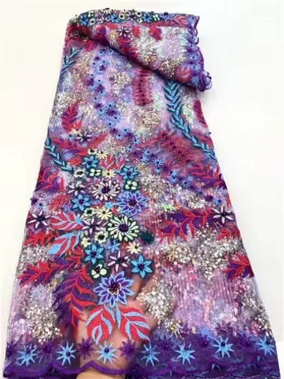 5 YARDS / 6 COLORS / Chaima Multi Color Sequin Embroidery Tulle Mesh LaceParty Prom Bridal Dress Fabric