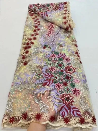 5 YARDS / 6 COLORS / Chaima Multi Color Sequin Embroidery Tulle Mesh LaceParty Prom Bridal Dress Fabric
