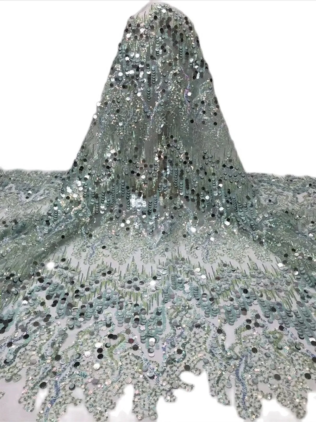 5 YARDS / 6 COLORS / Cosette Wave Design Sequin Beaded Glitter Embroidery Mesh Lace / Party Prom Bridal Dress Fabric
